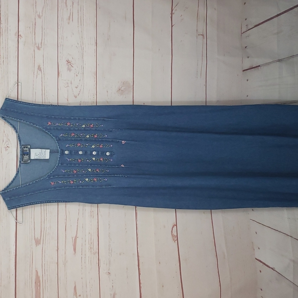 Vintage♡Denim♡Embroidered Floral♡Country♡Jumper Maxi Dress